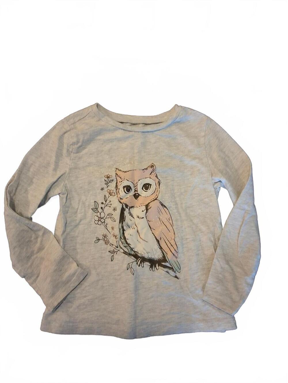 Carters Girls Gray Pink Owl Graphic Long Sleeve T-Shirt Girls Size S 6/7